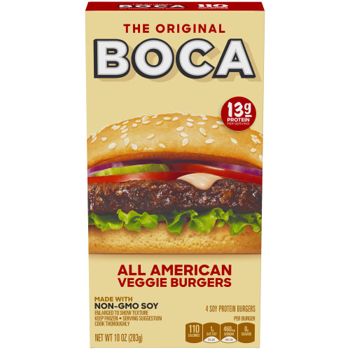 photo of boca brand non gmo vegan burger pattie non gmo plant based burger patties